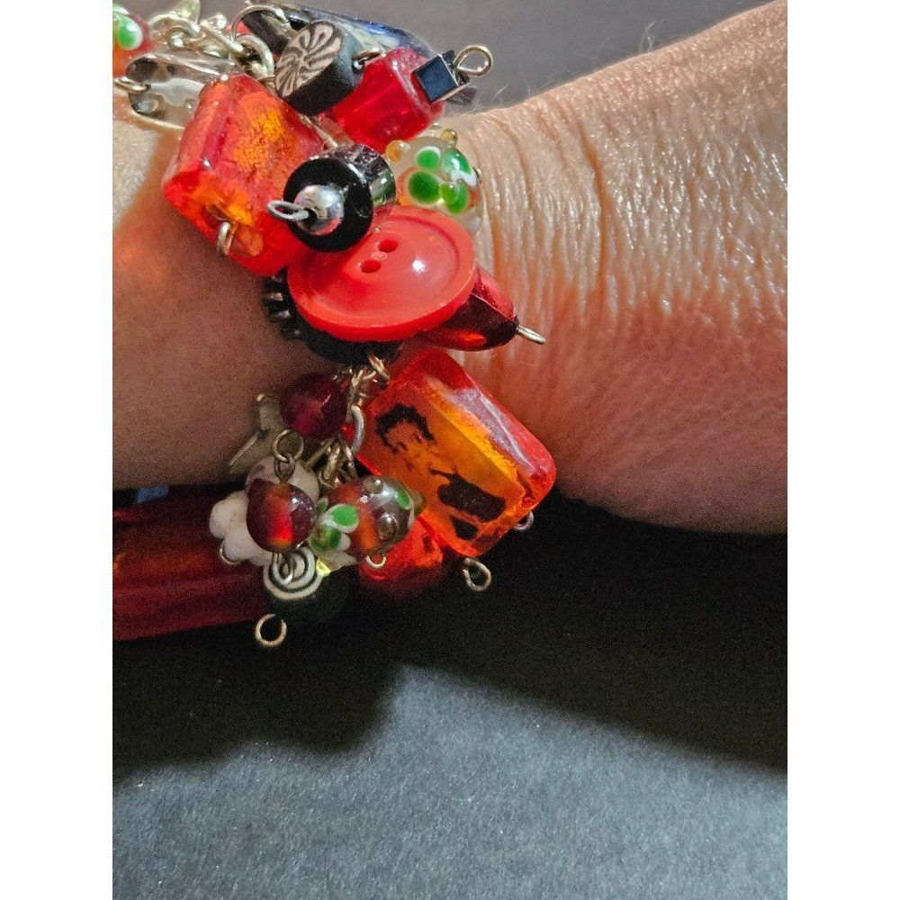 Silver tone Betty Boop beaded bracelet up to 8"